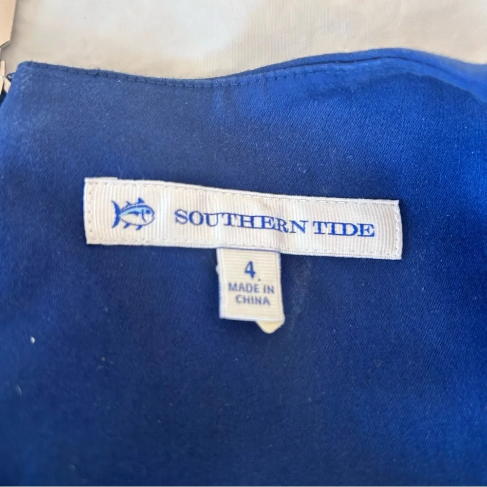 Southern Tide Charleston Scallop Sheath Dress Yacht Blue Size 4 Classic Preppy